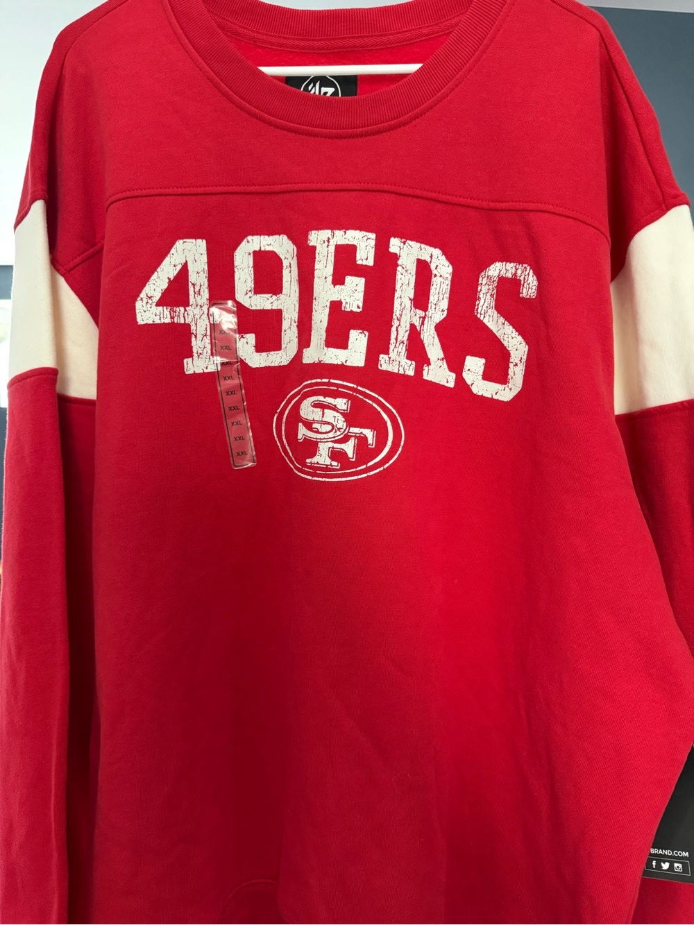 NWT '47 San Francisco 49ers Red Crewneck Sweatshirt with Cream Sleeve Accents